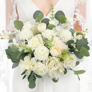 16.5 Inch Wedding Bouquets for Bride White Sage Green Bridal Bouquet for Wedding